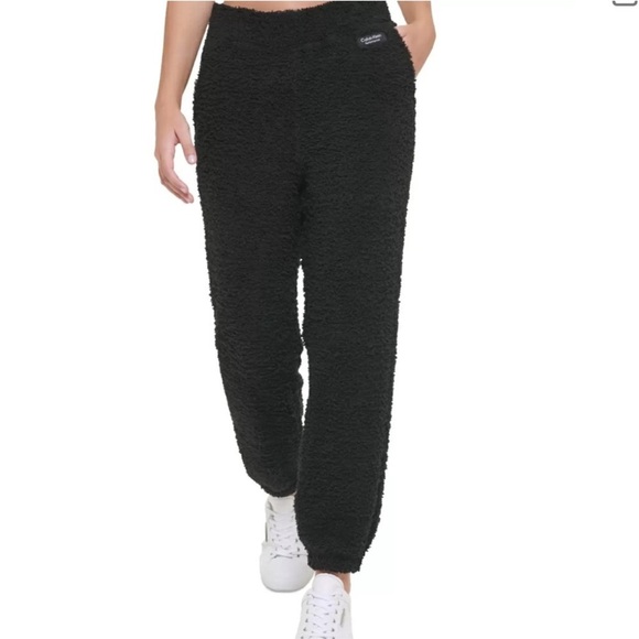 Calvin Klein Performance | NWT Black Shaggy Knit Sherpa Teddy Pull-On Joggers M - Picture 1 of 16